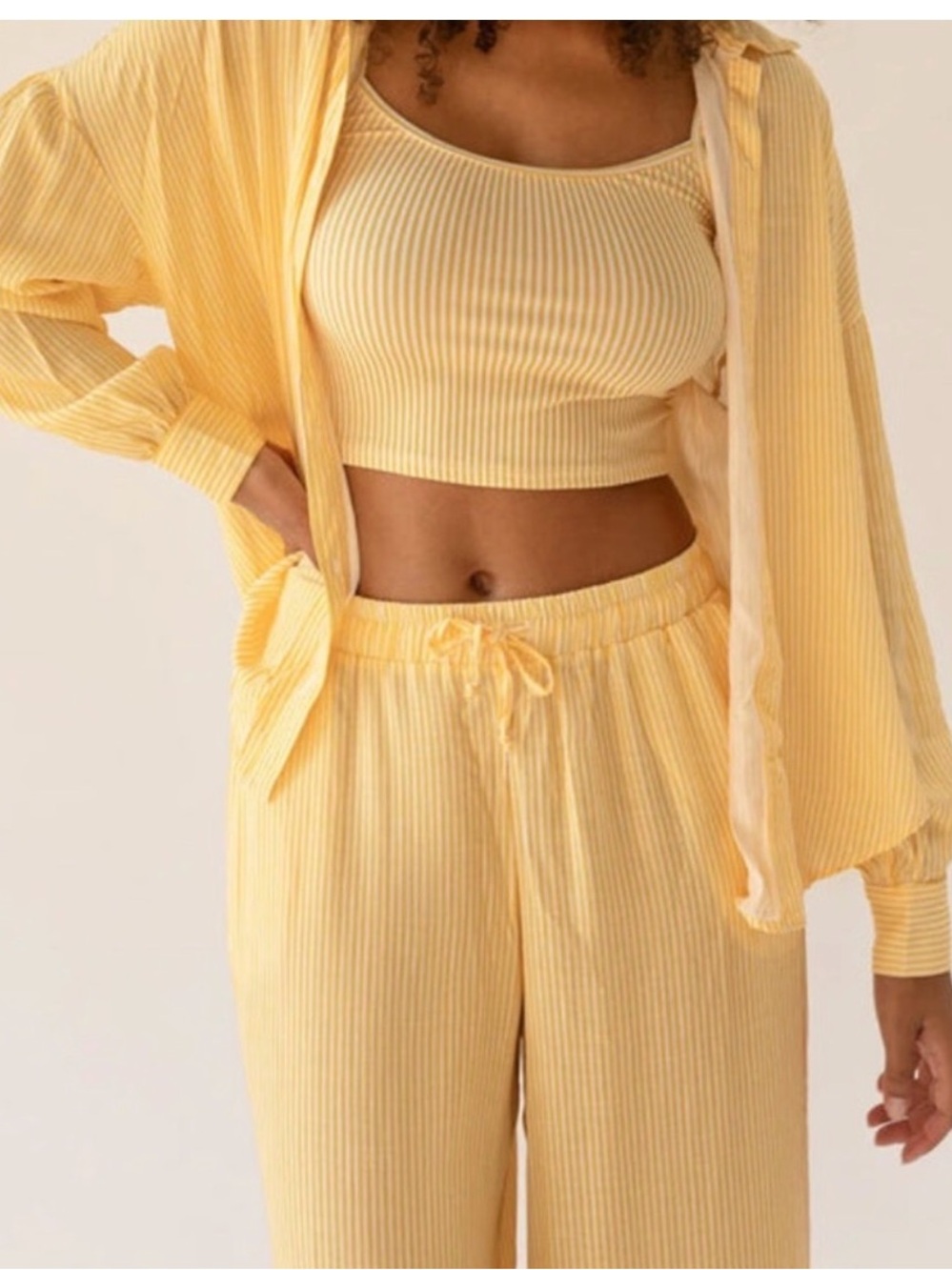 Dippin Daisy’s yellow white strip long sleeve and pants set
